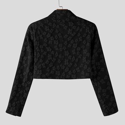 INCERUN Men Blazer Flower Jacquard Lapel Long Sleeve Crop Coats Men Streetwear Autumn 2025 One Button Fashion Casual Male Suit