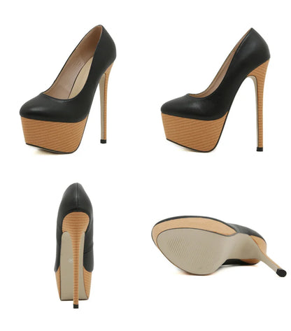 Liyke 2026 New Arrival Woodiness Platform Pumps Women Sexy Slingback Shallow Round Toe 16 CMSuper High Heels Shoes Zapatos Mujer