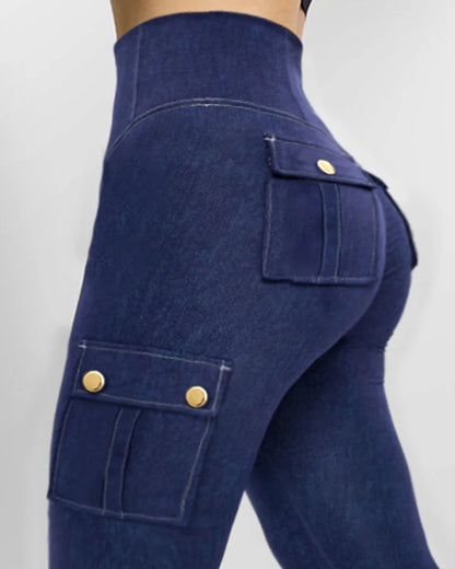 Women's Denim Pants 2025 Summer New Fashion Solid Color Buttoned Pocket Zipper Design High Waist Casual Daily Skinny Jeans