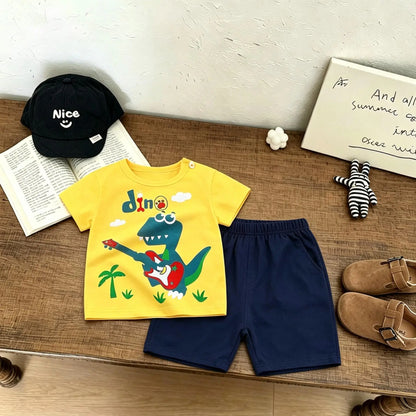 Fashion Summer Clothes Short-sleeved Tracksuits Cartoon Tshirt+Shorts Cartoon Tees Outfits Boys And Girls Cute Tees+Shorts Suit