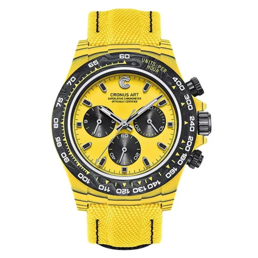CRONUSART Men Chronograph Watch Pilot 40mm Automatic Mechanical Wristwatch Carbon Fiber Case Luminous Sapphire Mirror