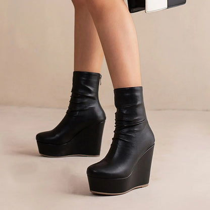 Big Size 35-43 Brand New Ladies Platform Ankle Boots Fashion Zip Wedges High Heels Boots Women 2022 Party Office Shoes Woman