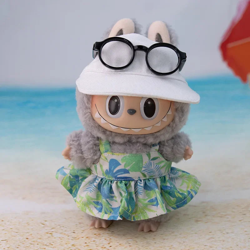 For 15/17cm 3.0 labubu doll cothes Swimsuit Beach skirt beach striped floral shirt shorts For ropa labubu outfit Decorations