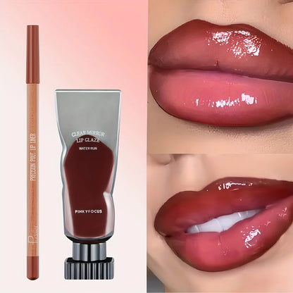 2pcs set of moisturizing and moisturizing lip gloss and durable waterproof lipliner set - high color lipstick, glossy texture