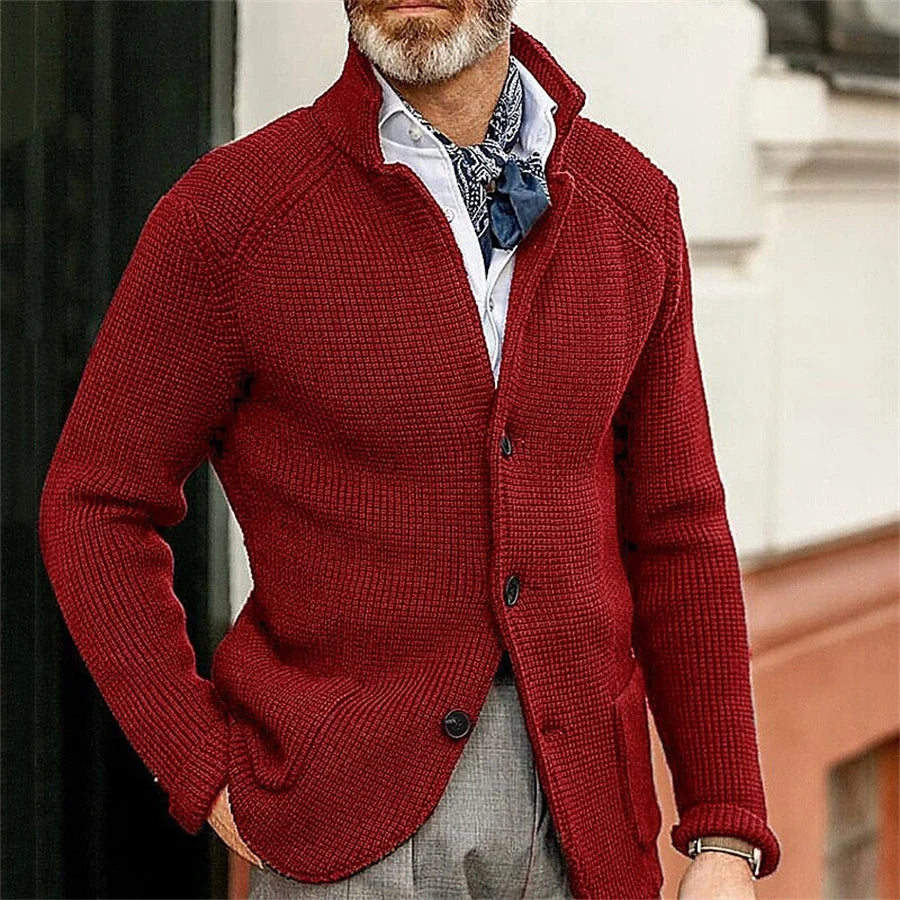 New 2025 Men Stand Collar Knitted Coat Long Sleeve Sweater Cardigan Jacket Solid Thick Warm Knitwear Casual Sweatercoat Blazer