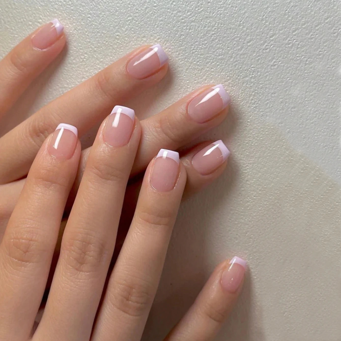 ARTAUG 24PCS Short Press On Nails Square Pink Fingertip White French Trim Press On Nails Full Cover Fake Nails Set Nail