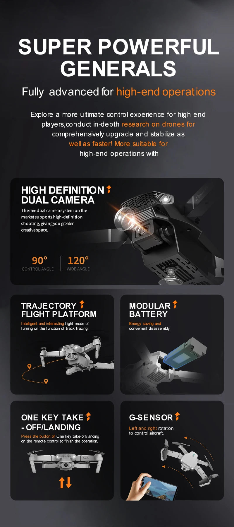 E88 ProIntelligent Folding Drone Supports single/Dual Camera Switching 4KPicture Quality+Wide-angle Shooting WiFiDirect Real-Tim