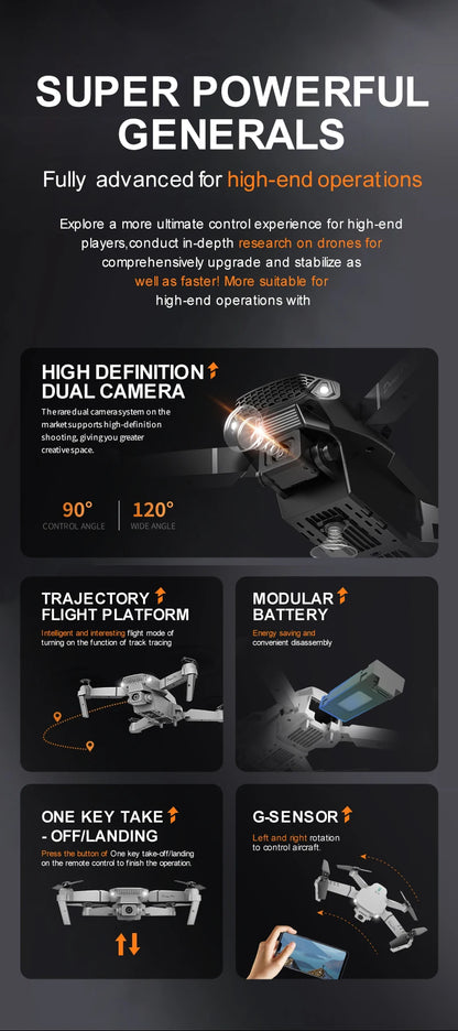 E88 ProIntelligent Folding Drone Supports single/Dual Camera Switching 4KPicture Quality+Wide-angle Shooting WiFiDirect Real-Tim