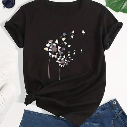 2024 New Women's Color Block T-shirt Summer Fashion Short sleeved Top Flower Print Loose Clothing Women's Party T-shirt