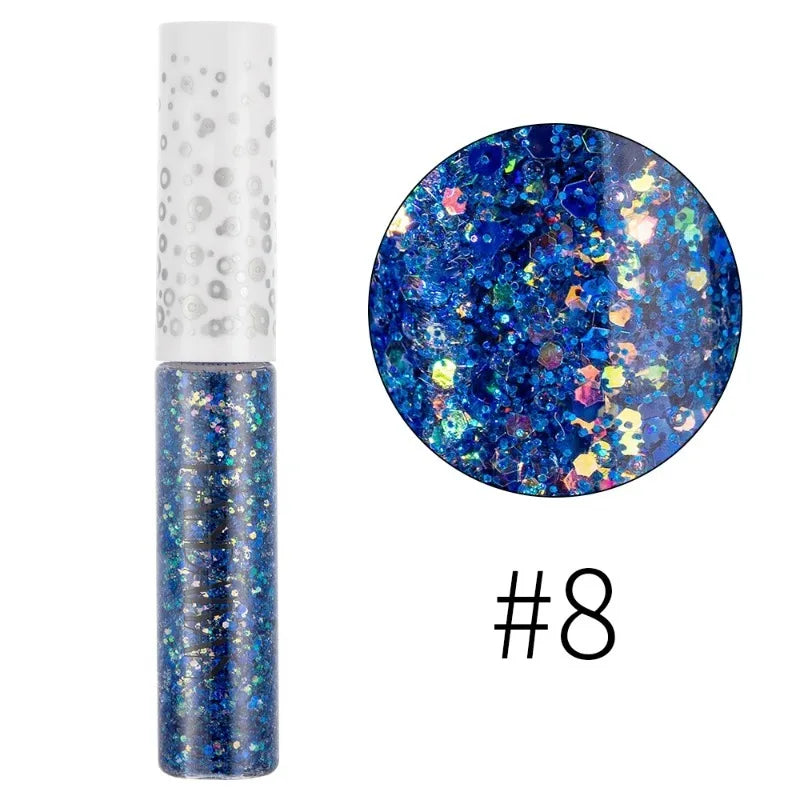 12 Color Liquid Glitter Eyeliner Pearl Shimmer Fashion Sequin Gel Waterproof Lasting Quick Dry Blue Silver Eyeliner Party Makeup
