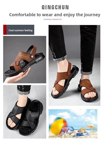 Men's Summer Thickened Anti-slip Wear-resistant Breathable Beach Sandals Driving Beachside Slip-On PVC Material Adult Footwear