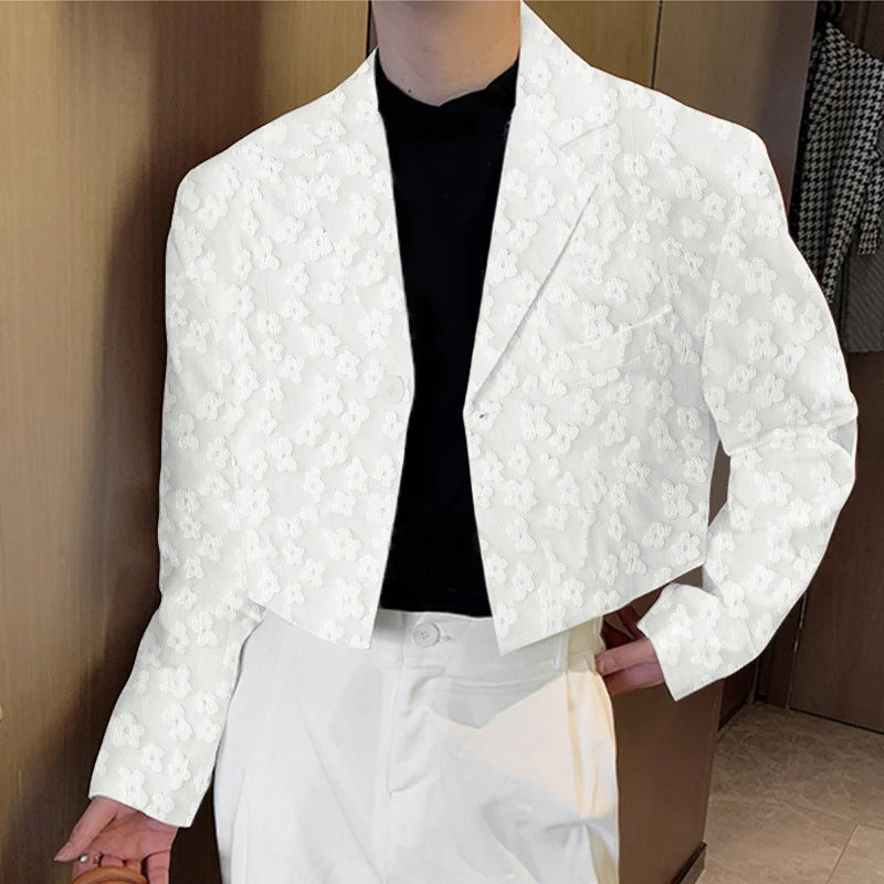 INCERUN Men Blazer Flower Jacquard Lapel Long Sleeve Crop Coats Men Streetwear Autumn 2025 One Button Fashion Casual Male Suit