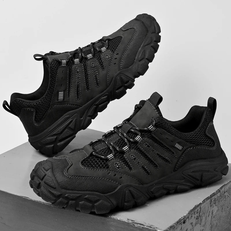 Retro Style Men's Outdoor Hiking Shoes Durable Waterproof Trekking Sneakers Non-Slip Sole Trainers Male Mountain Travel Footwear