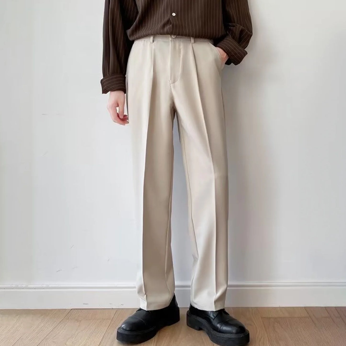 Brown Black Suit Pants Men Slim Fit Fashion Social Mens Dress Pants Korean Casual Straight Pants Mens Office Formal Trousers