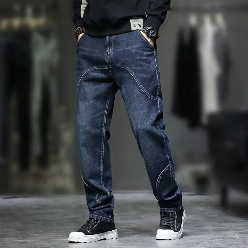Spring Autumn Men's Jeans Luxury Fashion Plus Size 44 Boyfriend Streetwear Casual Harem Denim Jeans Pants Blue Designer Trousers
