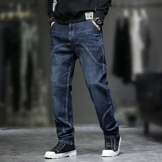 Spring Autumn Men's Jeans Luxury Fashion Plus Size 44 Boyfriend Streetwear Casual Harem Denim Jeans Pants Blue Designer Trousers