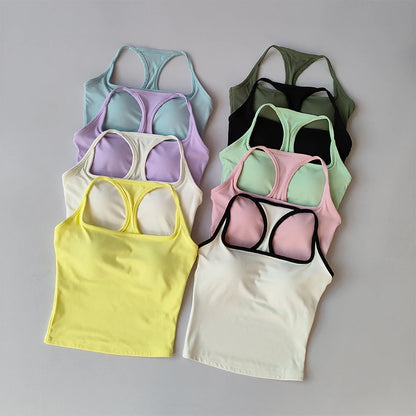 Sports and Fitness Vest with Chest Pad Summer Shockproof Beauty Back Nude Feeling Suit Pilates Training Yoga Top Yoga Clothing
