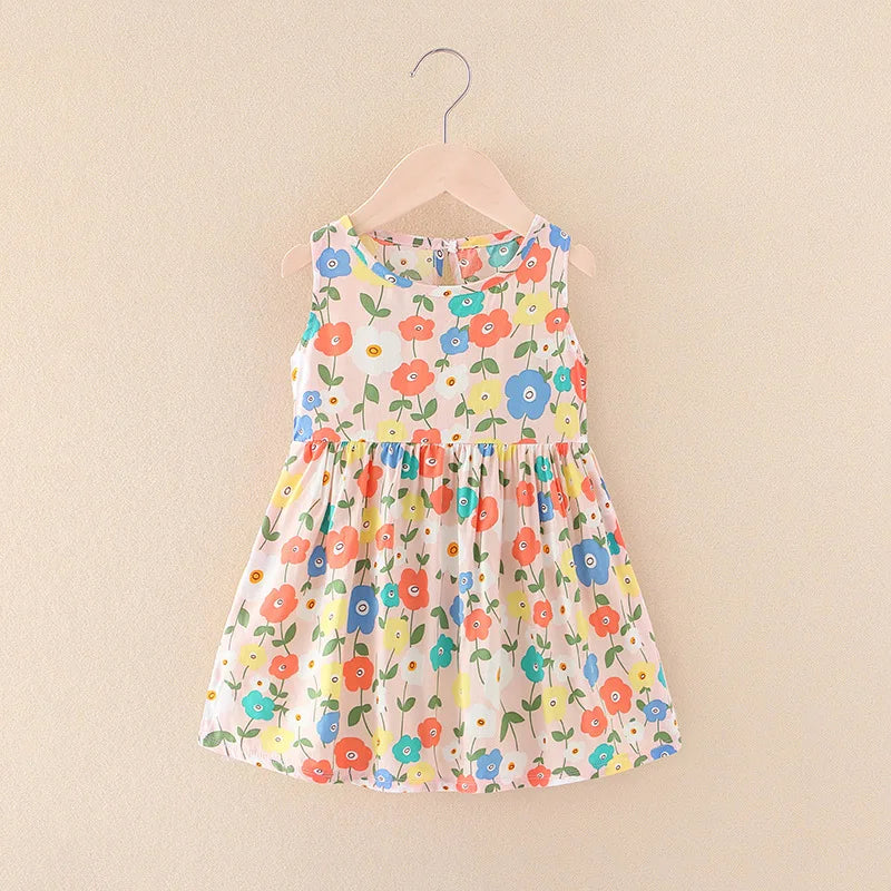 Girls Casual Dresses Flower Printing Sleeveless Casual Dress Toddler Clothes Flower Girl Dresses 2 To 8 Years