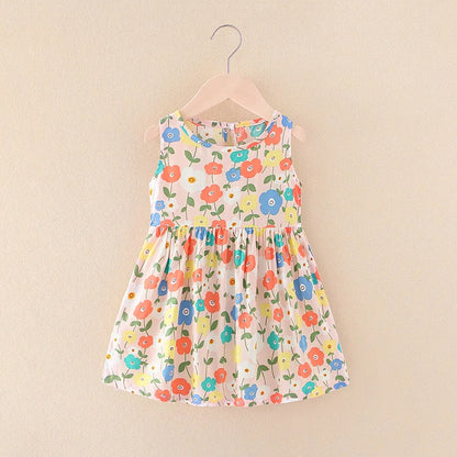 Girls Casual Dresses Flower Printing Sleeveless Casual Dress Toddler Clothes Flower Girl Dresses 2 To 8 Years