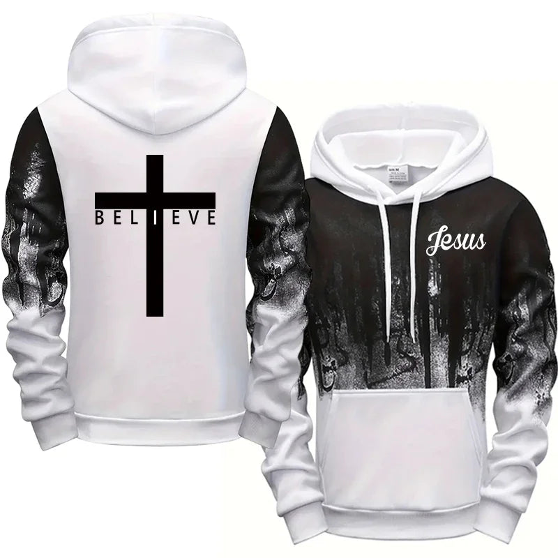 Jesus Christ Style Hoodies and Sweatpants Autumn Winter Daily Casual Sporty Jogging Suit Cross Tracksuit High Quality Men's Set
