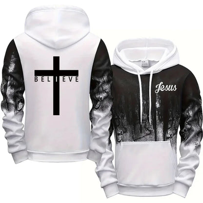 Jesus Christ Style Hoodies and Sweatpants Autumn Winter Daily Casual Sporty Jogging Suit Cross Tracksuit High Quality Men's Set