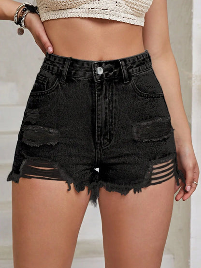 Denim Ripped Jeans Women Shorts Washed Vintage High Waist Holes Bleached Pockets Sexy Loose Y2k Straight Distressed 2025 Basics