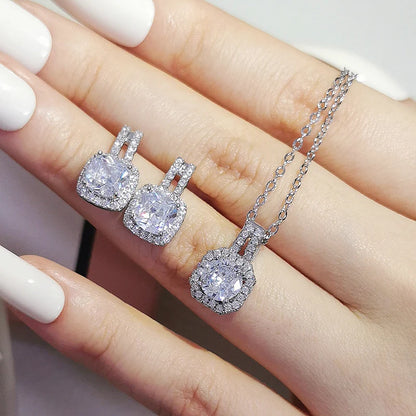 2024 New Trendy Pink Color Earrings and Necklace Pendant Set for Women Anniversary Gift Jewelry Wholesale X1104-E1104