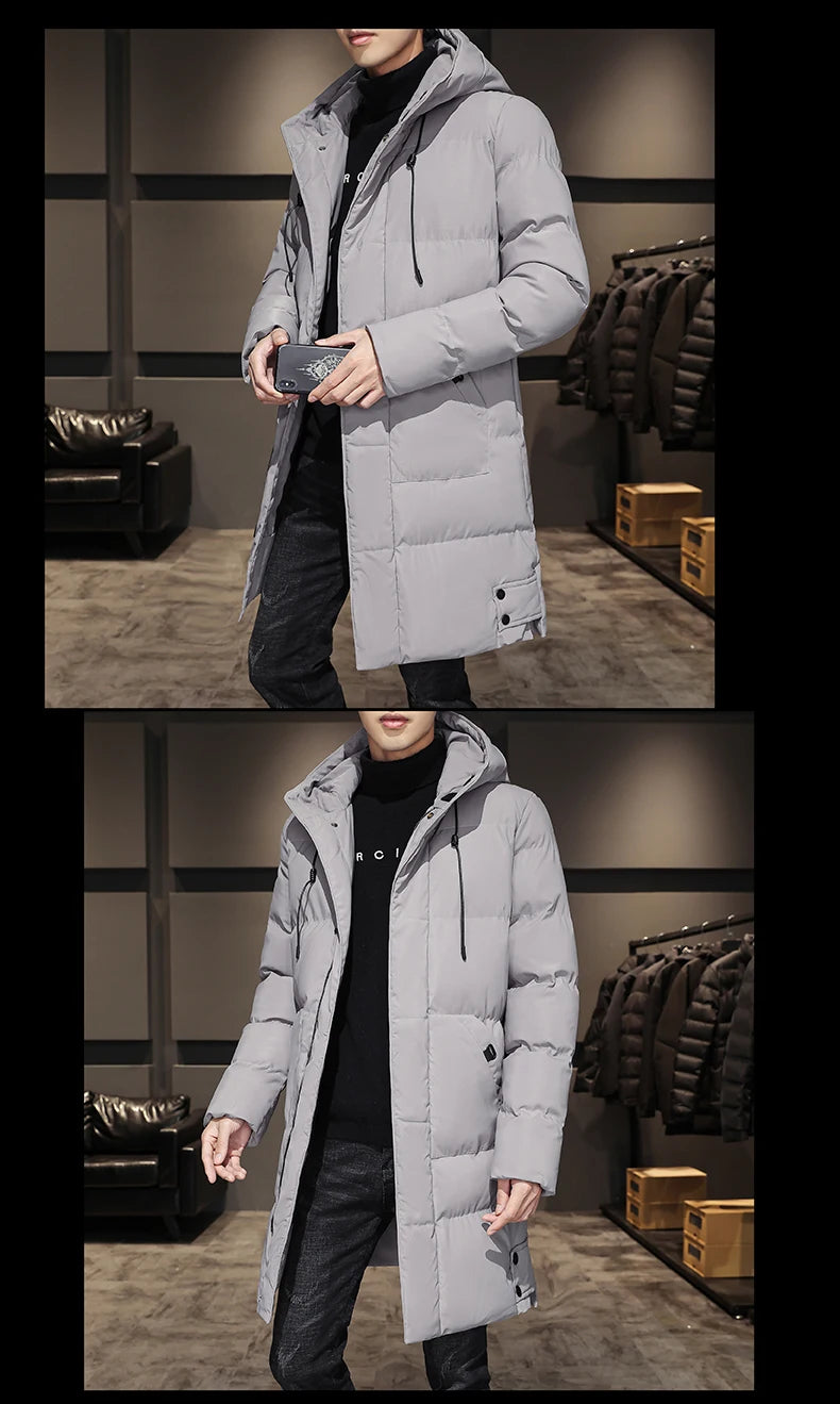 Cotton jacket men's winter thick medium long style men's decoration body trend business cotton jacket men's coat