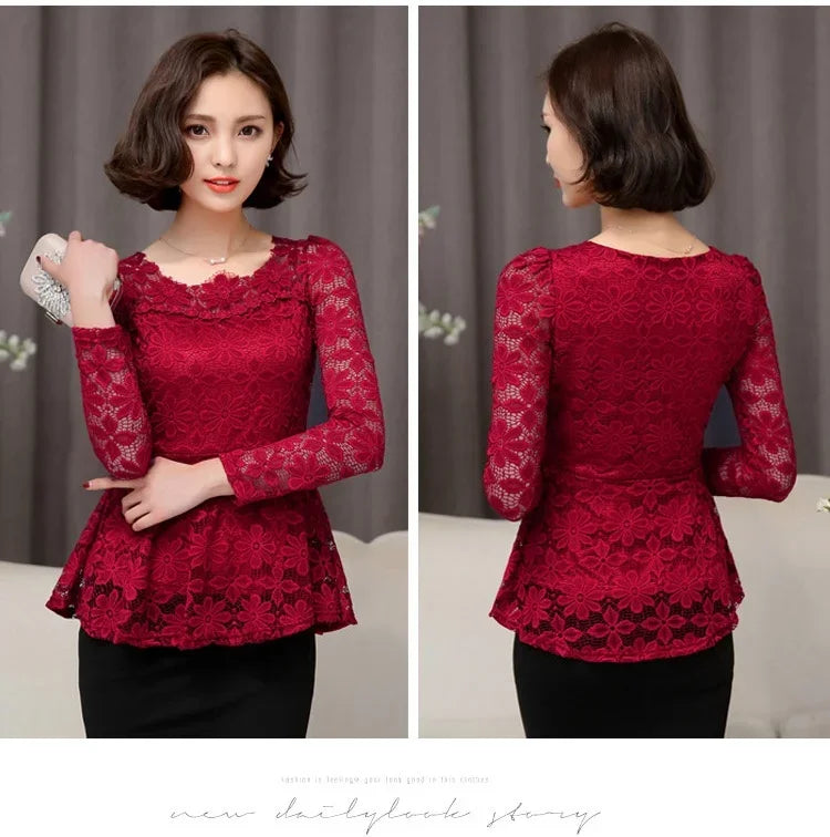 Women blusas blusa longa camisa feminina vintage long sleeve lace blouse plissado topo chemise femme Plus Size S-5XL
