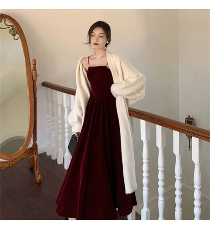 Velvet Dress Hepburn Long Skirt Women Clothing Party Dresses Vestido Dress