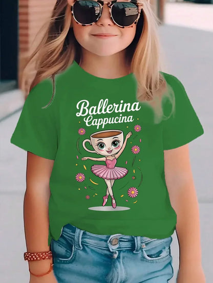 Italian Brainrot Cute Meme T-Shirt for Girls Clothes Ballerina Cappuccino Print Tee Tops Pink Summer Kawaii Outfits Streetwear