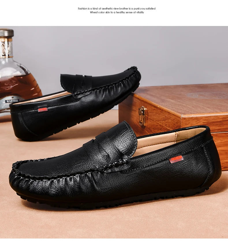 Men Shoes Casual Leather Mens Loafers Moccasins Designer Slip on Boat Shoes High Quality Chaussure Homme Plus Size 38-47