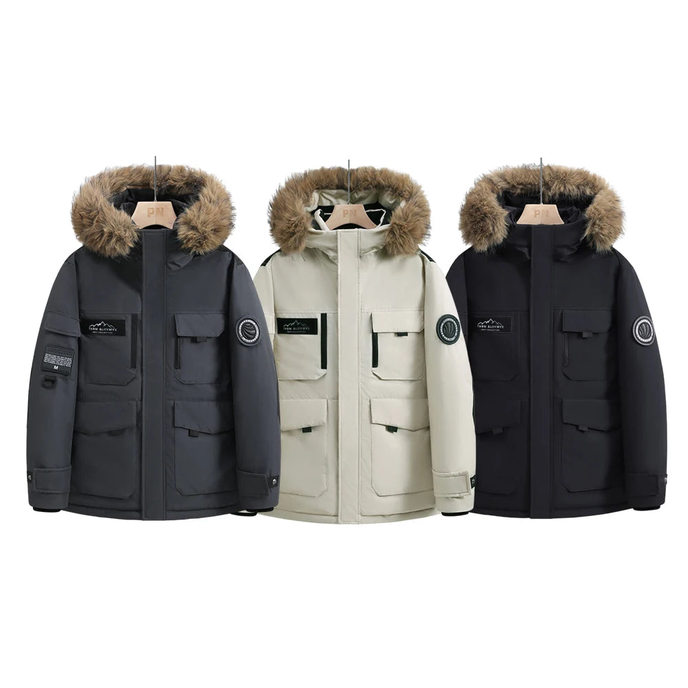 New Winter Down Jackets for Men Hoods and Fur Collars New High-quality Waterproof Windproof Down Coat for Men Women Warm Parkas