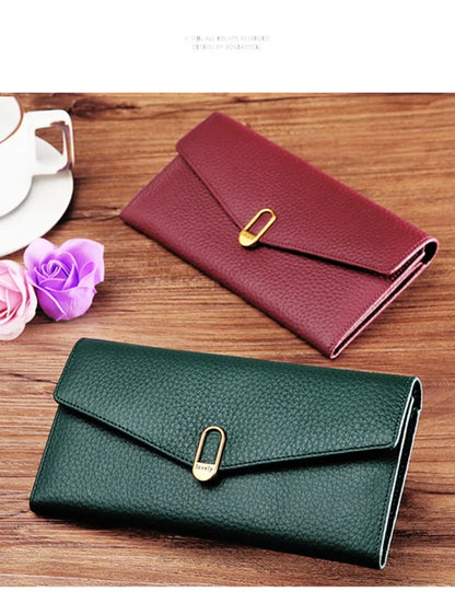 Genuine Leather Women's Wallets	Long Handbags Luxury Designer Purses for Women Credit	Card Holder Wallet Carteras Para Mujer