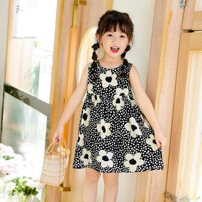 Girls Casual Dresses Flower Printing Sleeveless Casual Dress Toddler Clothes Flower Girl Dresses 2 To 8 Years