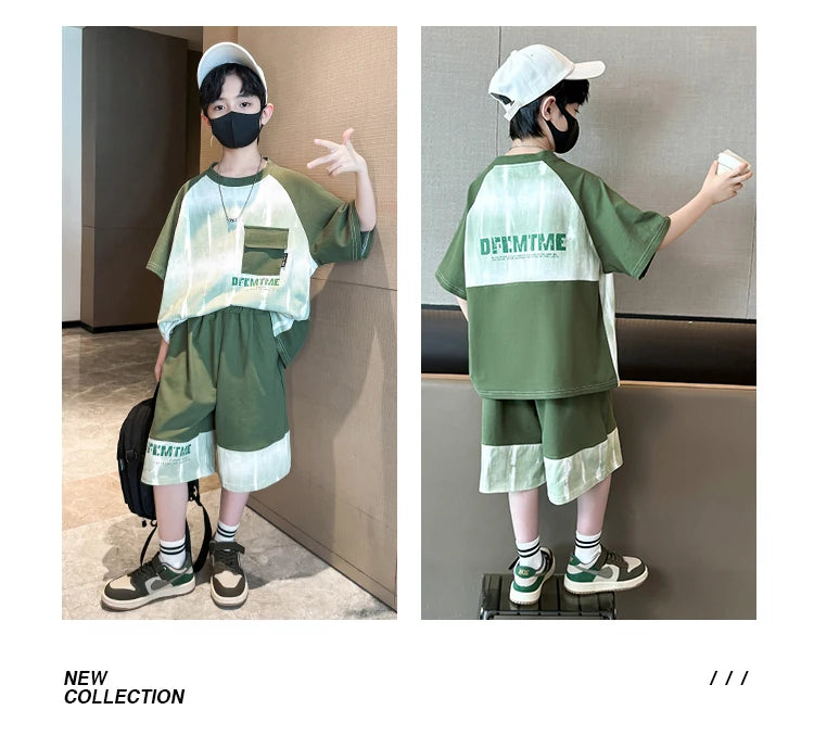 Hot Sale Fashion Baby Boy Suit Summer Casual Clothes Set Top Shorts 2 Piece Outfit Tracksuit for Kids Child Clothing Sets 5-14T
