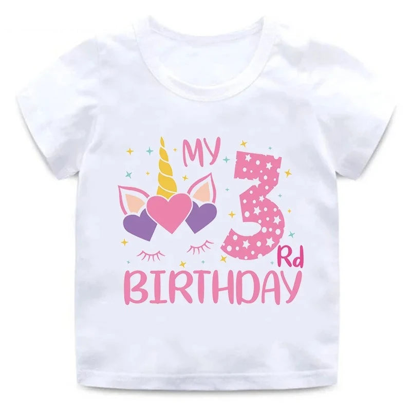 My 1 2 3 4 5 6 7 8 9 Th Years Birthday Unicorn Print Cute Girls Clothes Summer Short Sleeve Kids T Shirt Baby Customize T-Shirts
