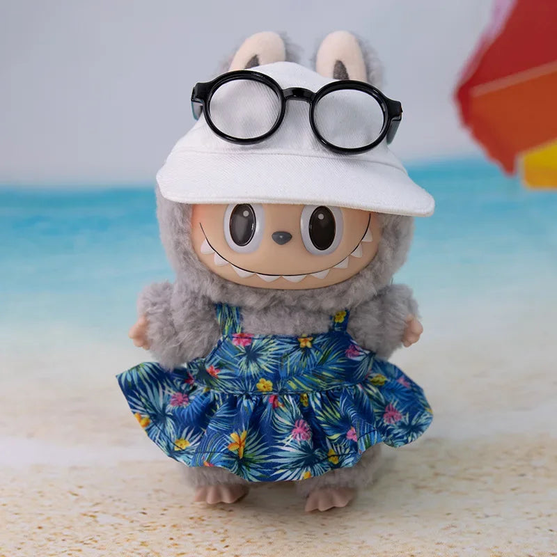 For 15/17cm 3.0 labubu doll cothes Swimsuit Beach skirt beach striped floral shirt shorts For ropa labubu outfit Decorations