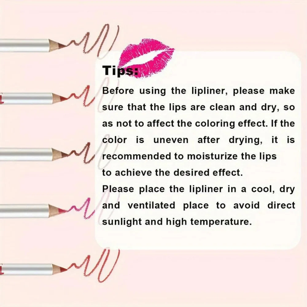 12 Colors Waterproof Matte Lipliner Pencil Red Contour Tint Lipstick Long Lasting Non-stick Cup Moisturising Lips Makeup