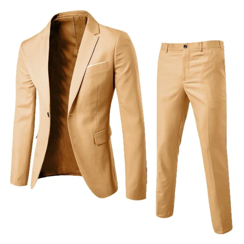 Suits Men Two Piece Sets Pant Set Blazer Turn Down Collar Full Sleeve Slim Fit Tight Waist Coat Long Pants Wedding Fabric Upgade
