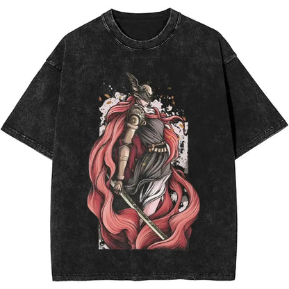 New Arrival Short Sleeved Round Neck Y2k Tshirt Men Clothing New in Top & Tees Mens T-Shirt Malenia Blade Of Miquella Washed