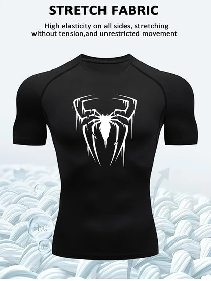 Men's compression running T-shirt fitness tight short sleeved T-shirt training jogging shirt gym sportswear quick drying