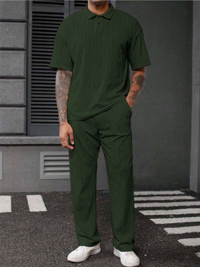 Men's Spring Autumn Seasonal Tie-Dye Patterned Polo Shirt And Pants Set Casual Sporty Holiday Wear Daily  Two-Piece
