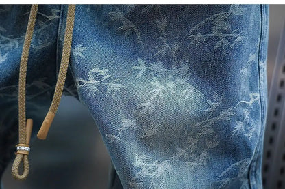 Trendy Men's Spring and Summer New Jeans Light Blue Heavy Industry Jacquard Leggings Thin Designer Luxury Elastic Waist Pants