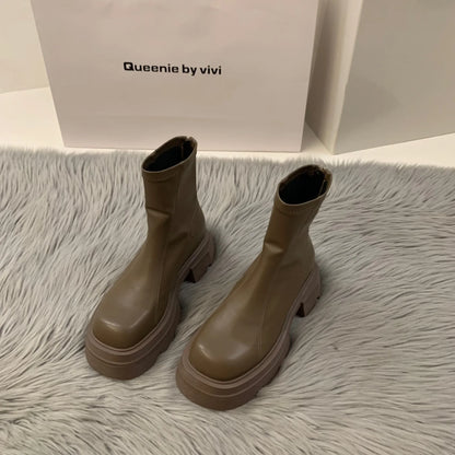 2024New Women's Boots Fashion Leather Casual Boots Luxury Brand Chelsea Ankle Boots for Women Outdoor Platform Boot Botas Mujer