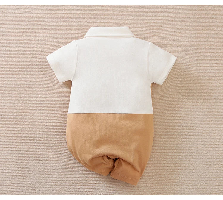 Newborn baby summer gentleman's short-sleeved cotton soft and comfortable one-piece suit Newborn baby summer gentleman's short-s
