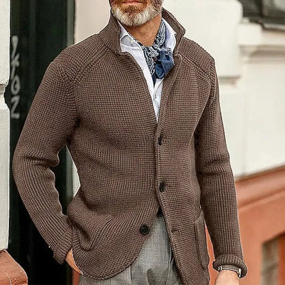 New 2025 Men Stand Collar Knitted Coat Long Sleeve Sweater Cardigan Jacket Solid Thick Warm Knitwear Casual Sweatercoat Blazer