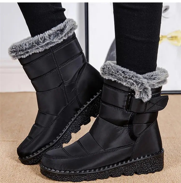Snow Boots Woman Fashion Women Shoes Platform Shoes Woman Solid Mid Women's High Boots New Botas Mujer Winter Ladies Boots