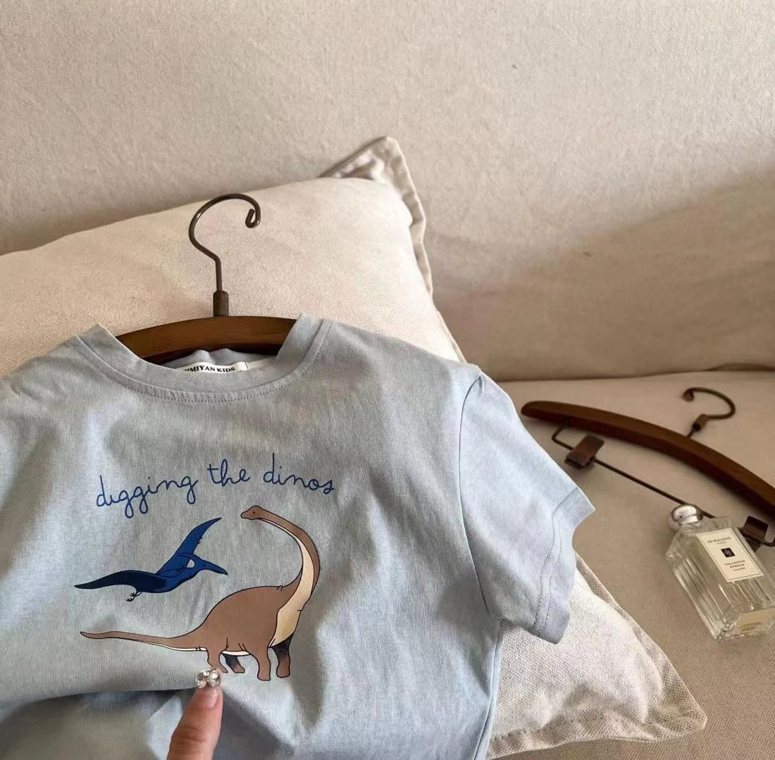 Summer Clothes Short Sleeve Tops Tees Printed Fashion Children's T-shirts Loose Casual Girls Boys Crewneck Casual T Shirt 1-7age