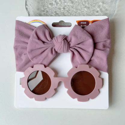 2 Pcs/Set New Children Cute Solid Bowknot Wide Hairbands Heart Sunglasses Hair Bands Baby Kids Headwear Girls Hair Accessories